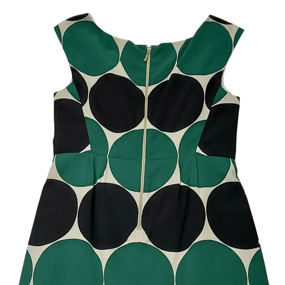 Kate Spade New York Womens 8 Green Black Polka Dot Silk Lined Midi Dress Luxury